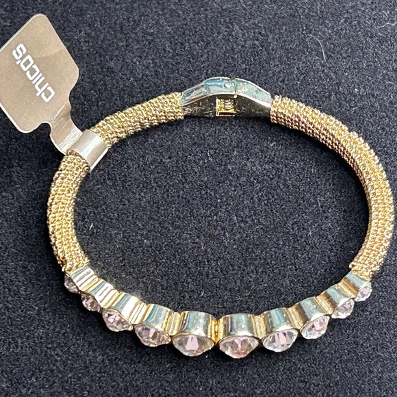 Nwt- Chico's Gold Tone Oval Mirabelle Mesh 6.25” Clamper Bangle Bracelet - Picture 3 of 6